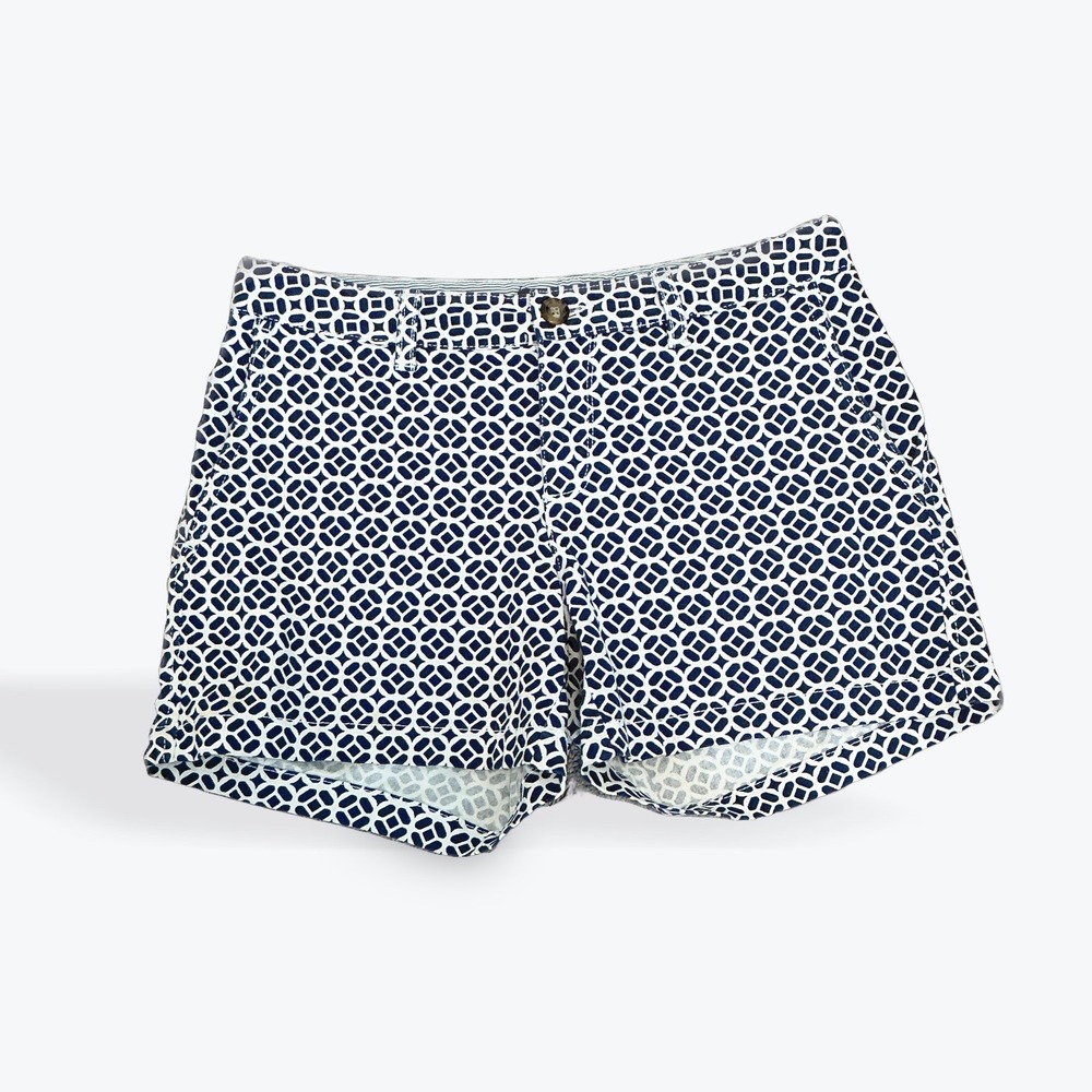 Attention Navy White Geometric Print Shorts Size 2 Preppy Summer Casual Chino